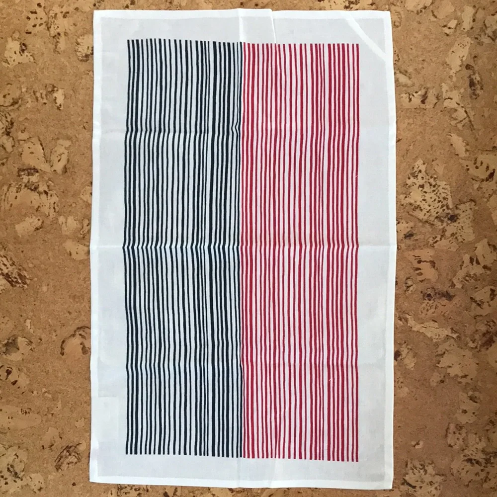 West Elm White Red Blue Linen Cotton Kitchen Towels NWT Set of Two